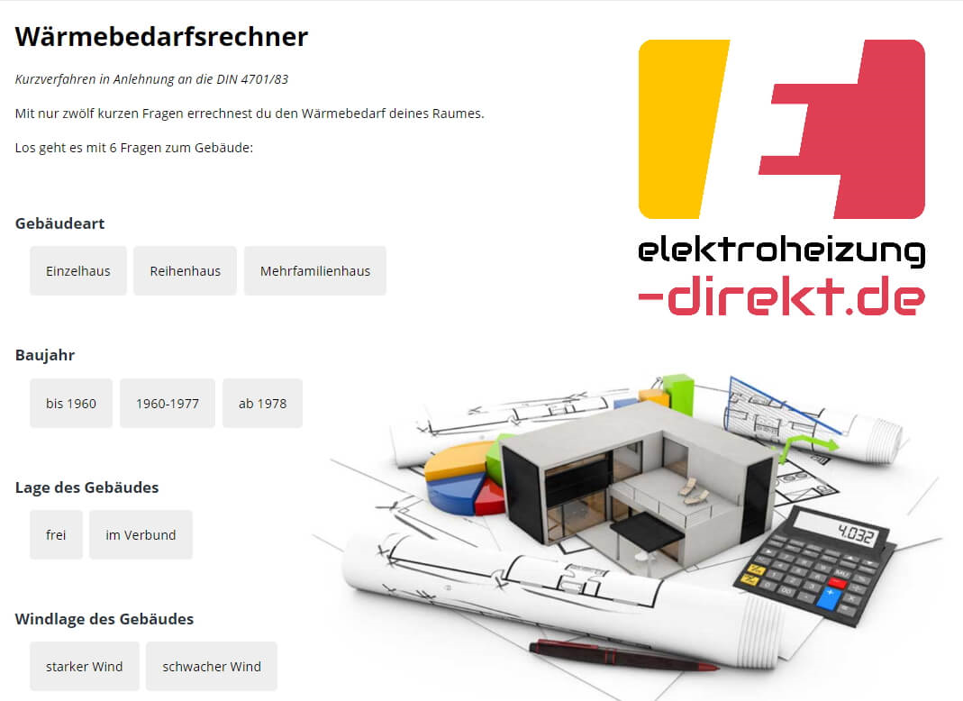 Elektroheizung: Leistung berechnen im Wärmebedarfsrechner