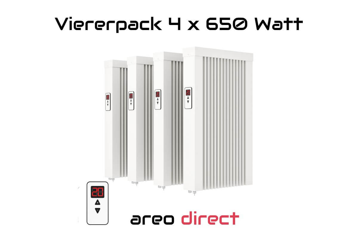 Viererpack 4 x areo direct 650 W Flächenspeicherheizung