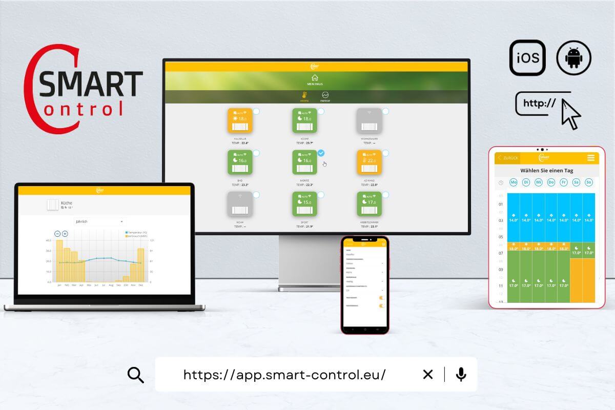 Elektroheizung: Smart Control App auf verschiedenen Geräten