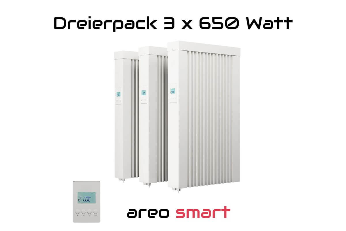 Dreierpack 3 x areo smart 650 W Flächenspeicherheizung