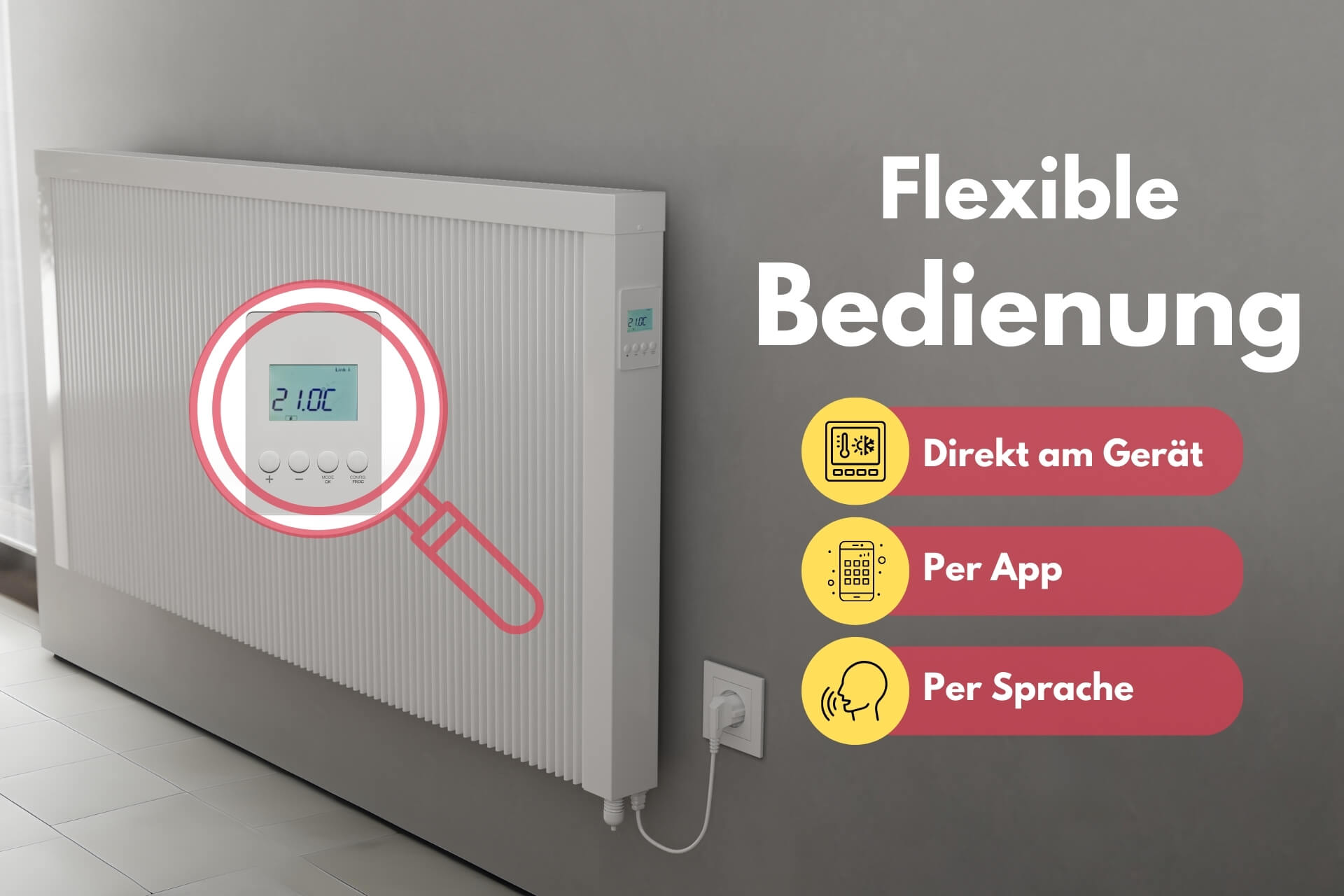 Flächenspeicherheizung eVARMO areo bano up Elektroheizung: Flexible Bedienung