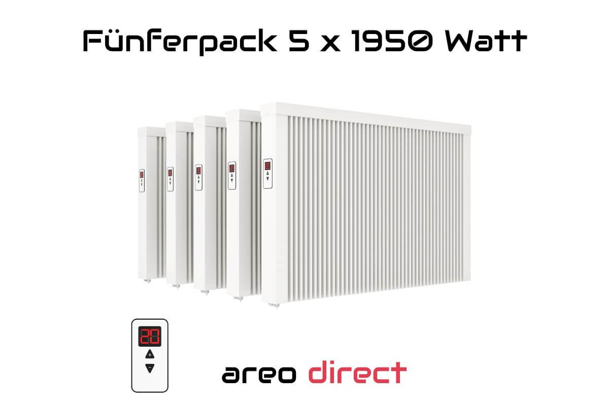 Fünferpack 5 x areo direct 1950 W Flächenspeicherheizung