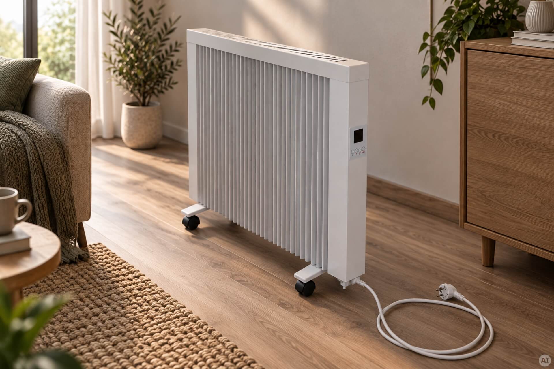 Bundle: Mobile Flächenspeicherheizung (areo smart + Laufrollen + Winkelstecker) Elektroheizung