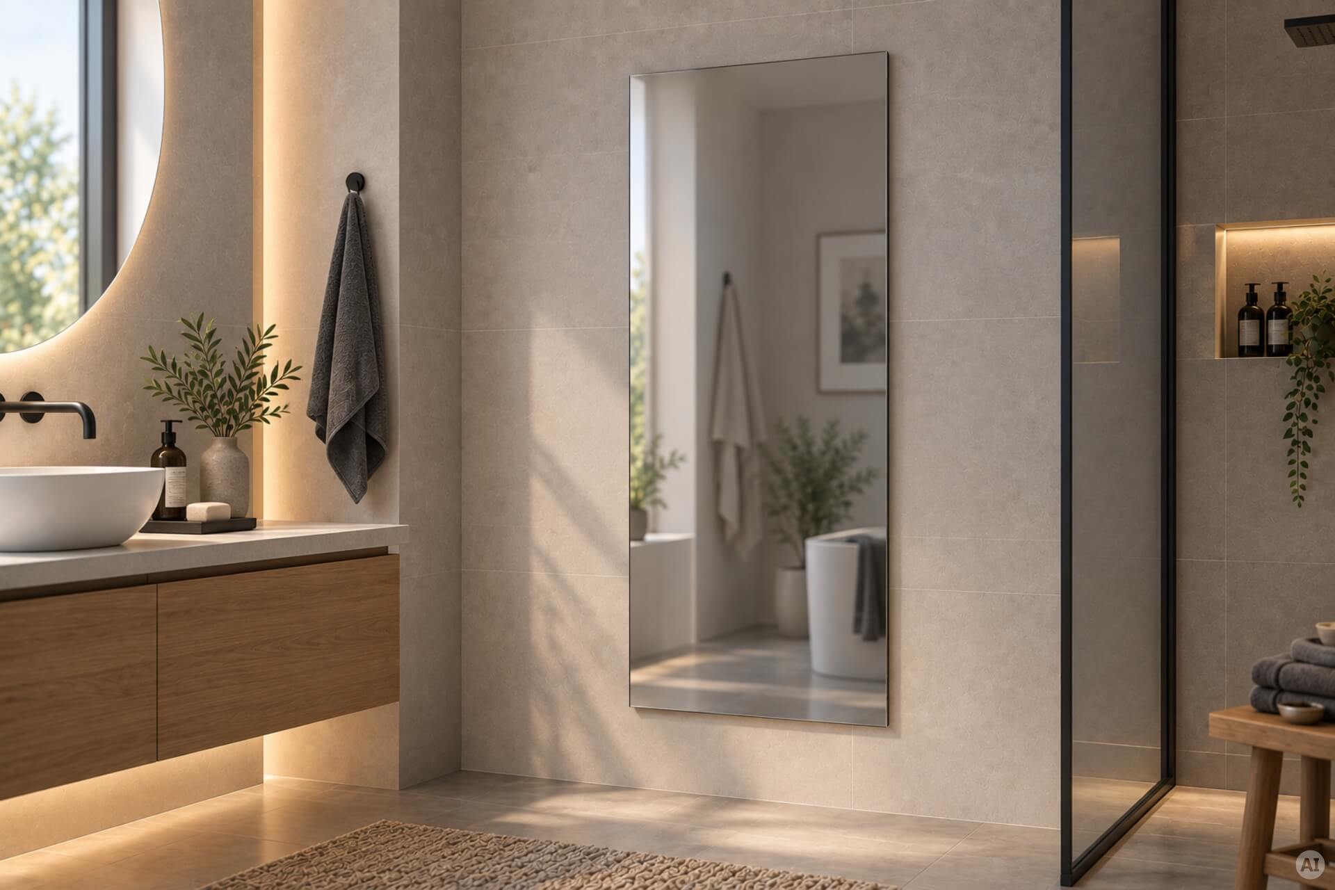 Infrarotheizung Slim-Line Spiegel mit Steckdosenthermostat TS30