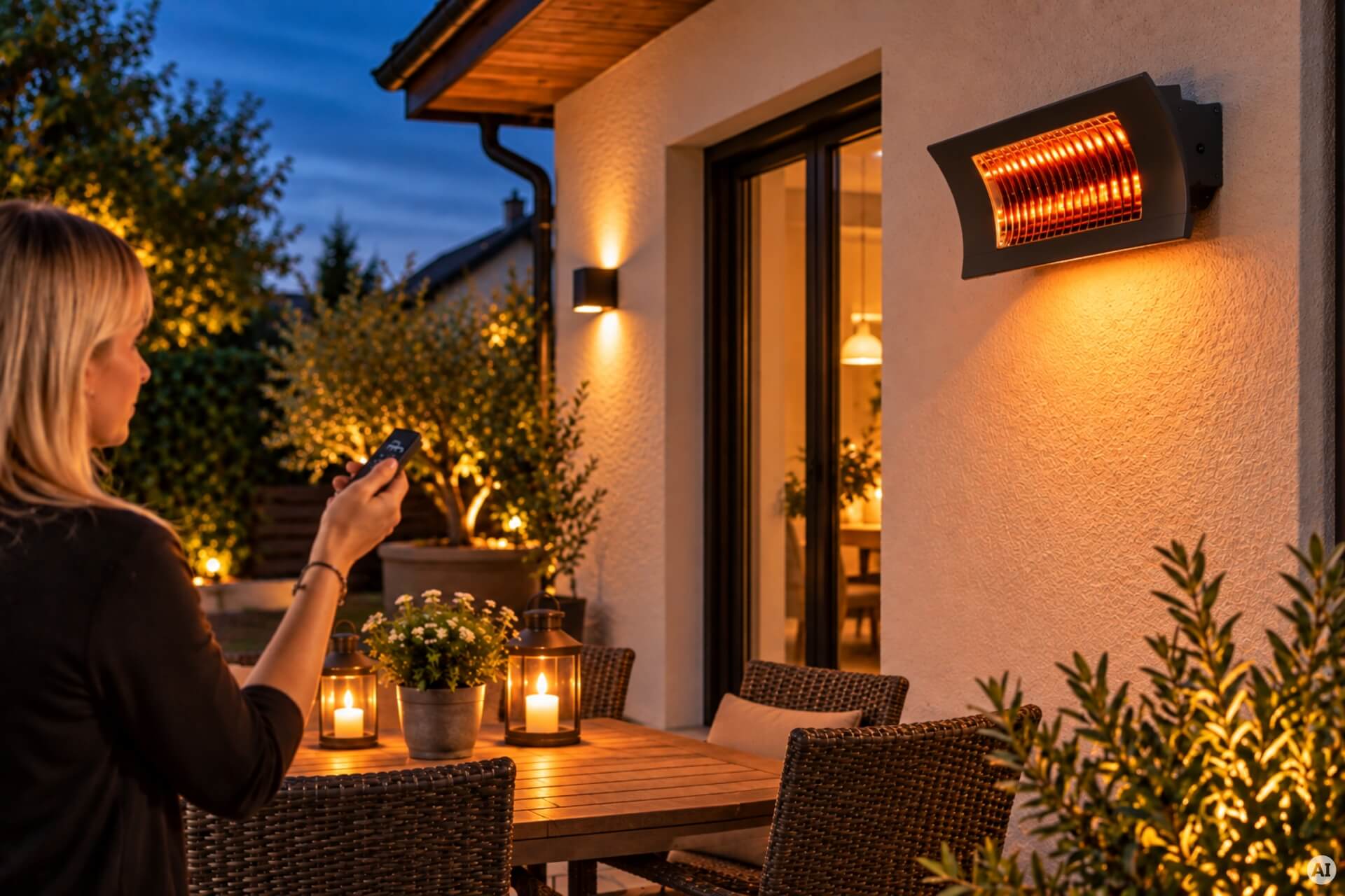 Terrassenstrahler Komplett-Set schwarz: Desino TS inkl. Standfuß und Fernbedienung