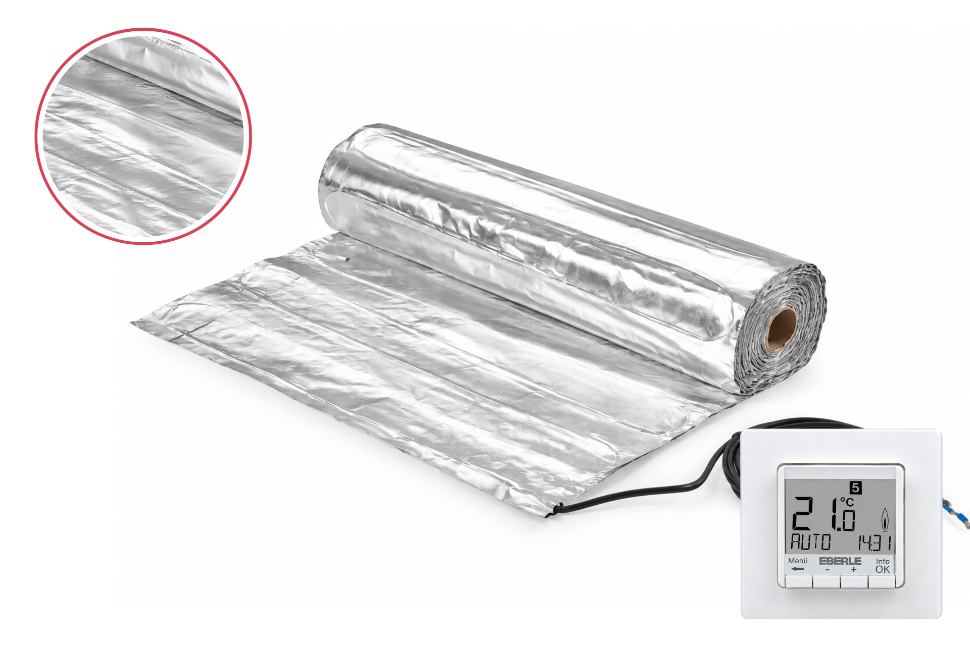 eVARMO Fußbodenheizung Alu-FBH pro FIT3F - Dünnbettheizmatte Komplett-Set inkl. FIT3F Regler + Fühler
