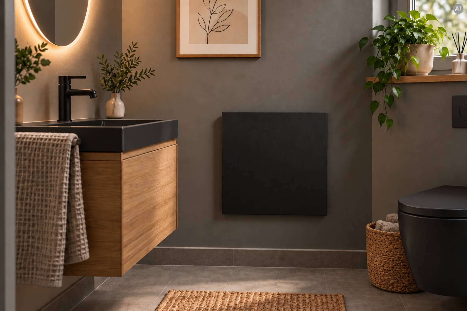 Infrarotheizung ISP-Bi schwarz (600mm Höhe) mit Funkempfänger und Funkthermostat