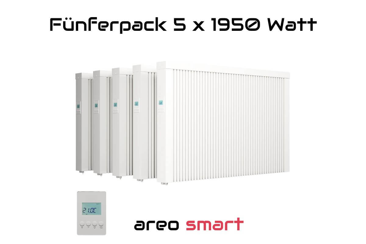 Fünferpack 5 x areo direct 1950 W Flächenspeicherheizung