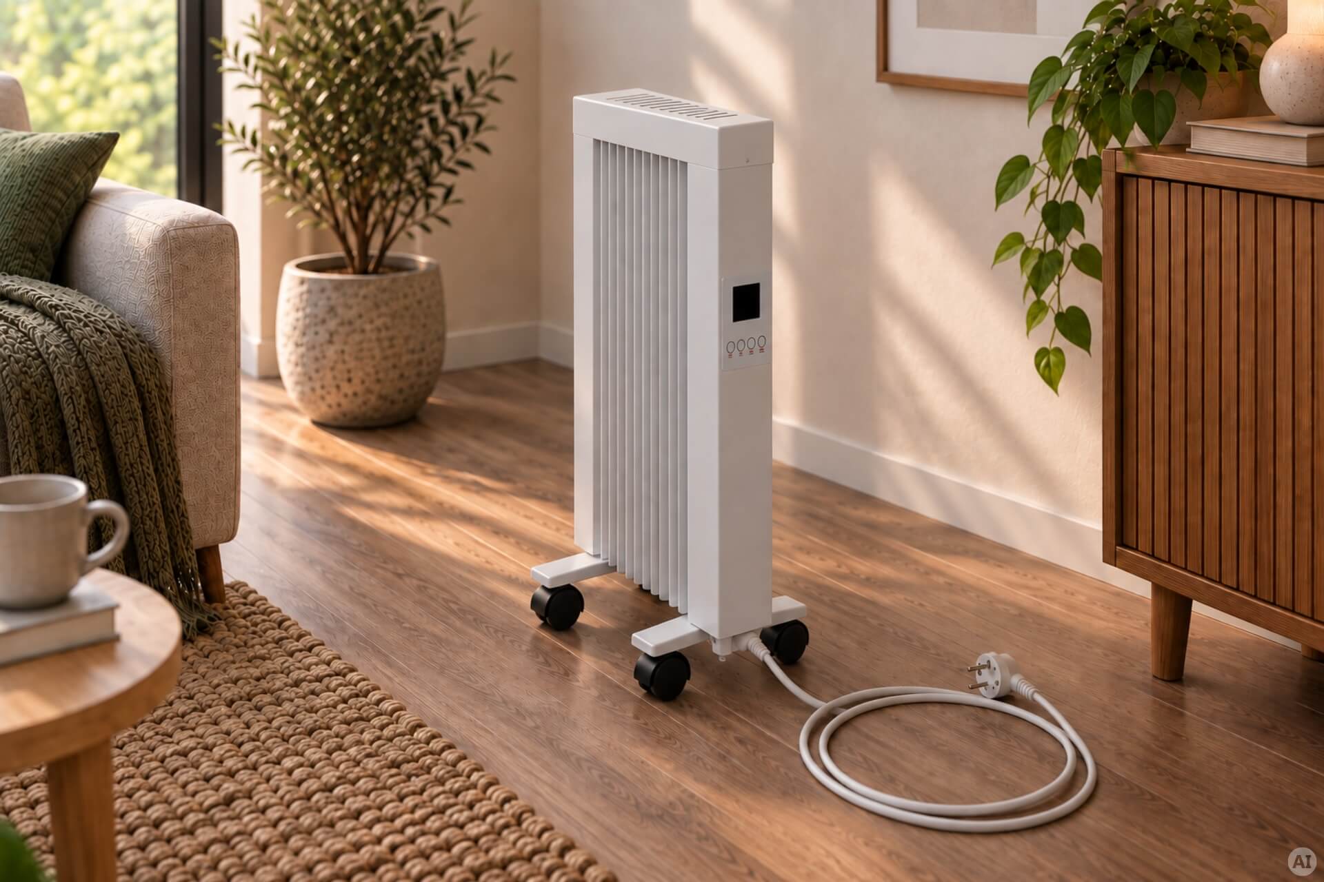 Bundle: Mobile Flächenspeicherheizung (areo smart + Laufrollen + Winkelstecker) Elektroheizung