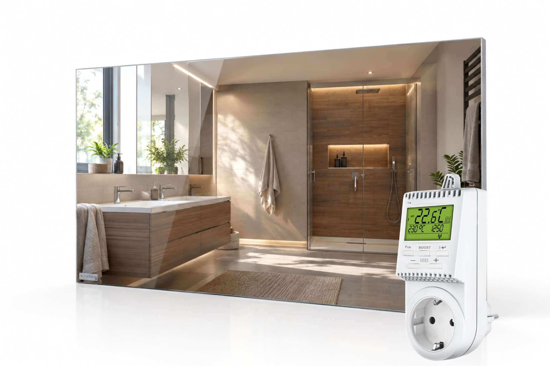 Infrarotheizung Slim-Line Spiegel mit Steckdosenthermostat TS30