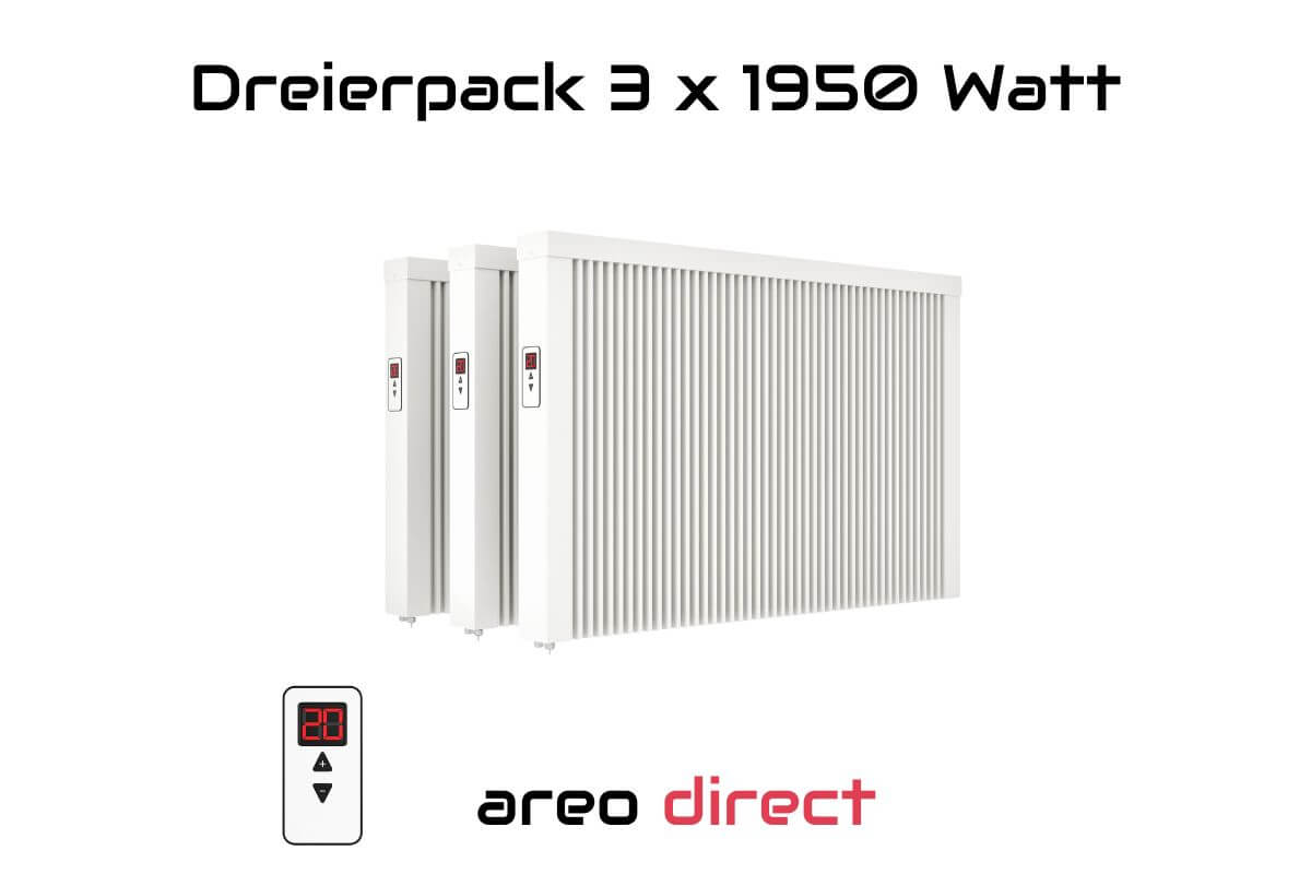 Dreierpack 3 x areo direct 1950 W Flächenspeicherheizung