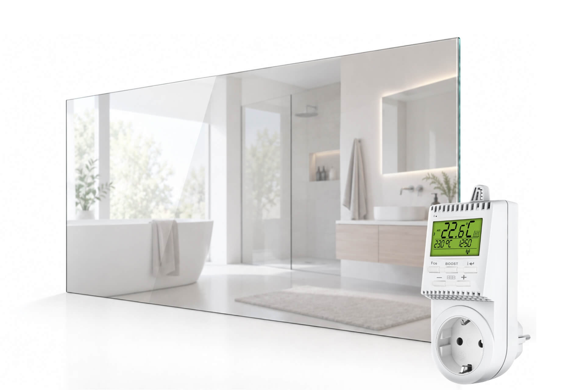 Infrarotheizung Slim-Line Spiegel mit Steckdosenthermostat TS30