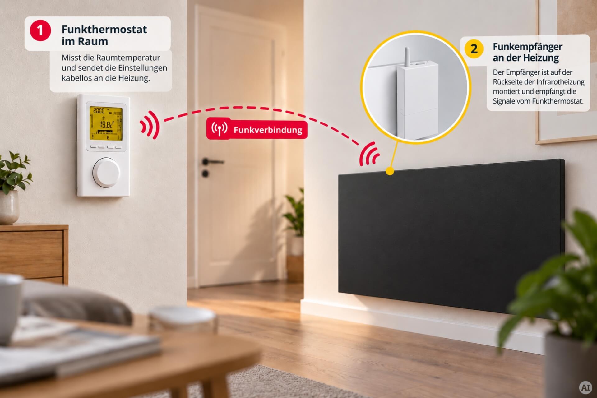 Infrarotheizung ISP-Bi schwarz (600mm Höhe) mit Funkempfänger und Funkthermostat