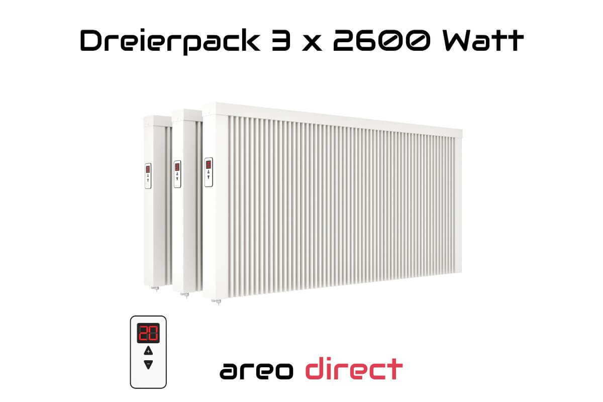 Dreierpack 3 x areo direct 2600 W Flächenspeicherheizung