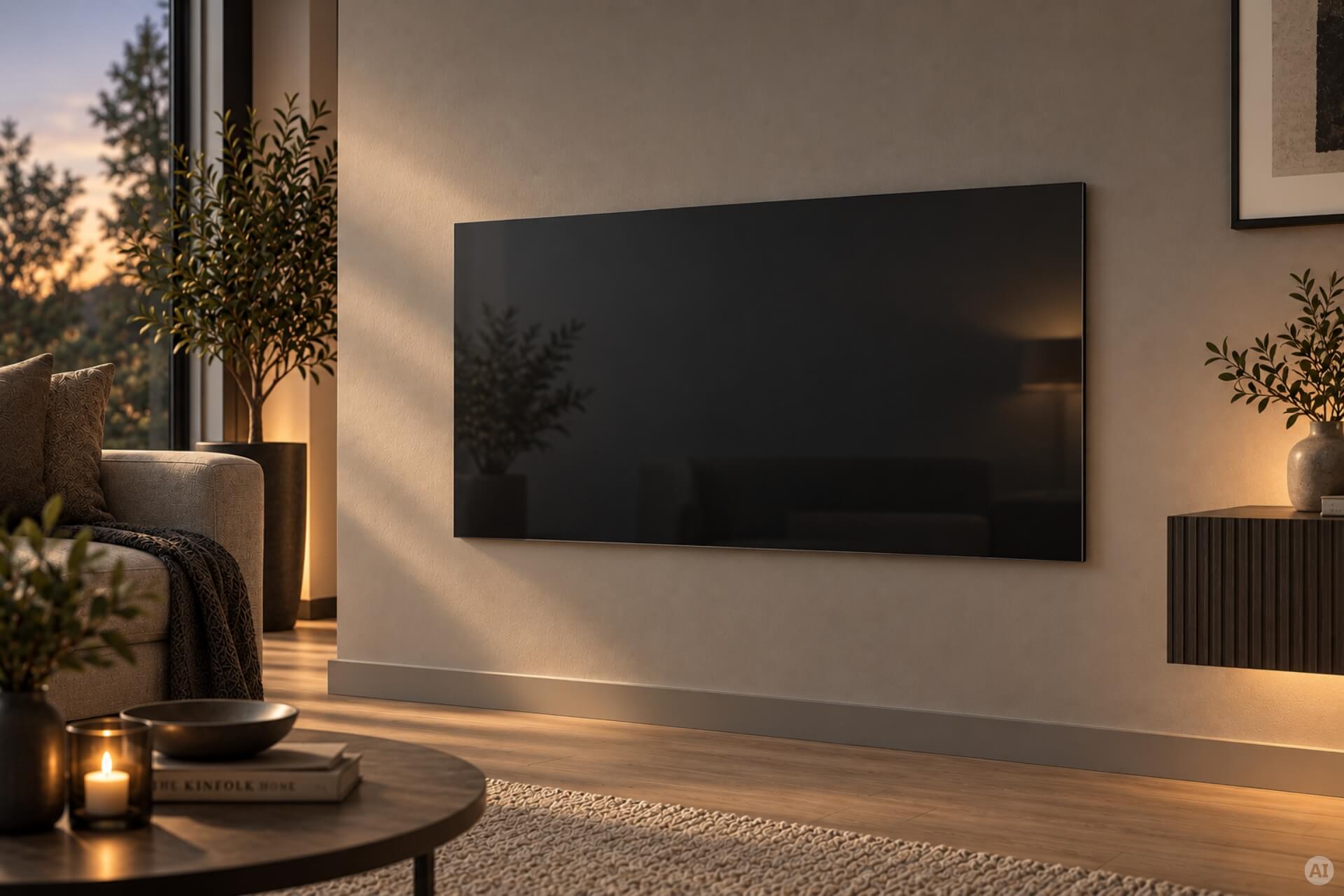 Infrarotheizung Slim-Line aus Glas schwarz mit Steckdosenthermostat TS30