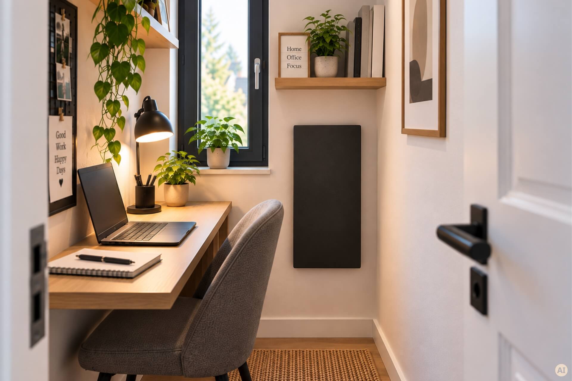 schmale Infrarotheizung ISP-Bi schwarz (400mm Höhe) mit Funkempfänger und Funkthermostat