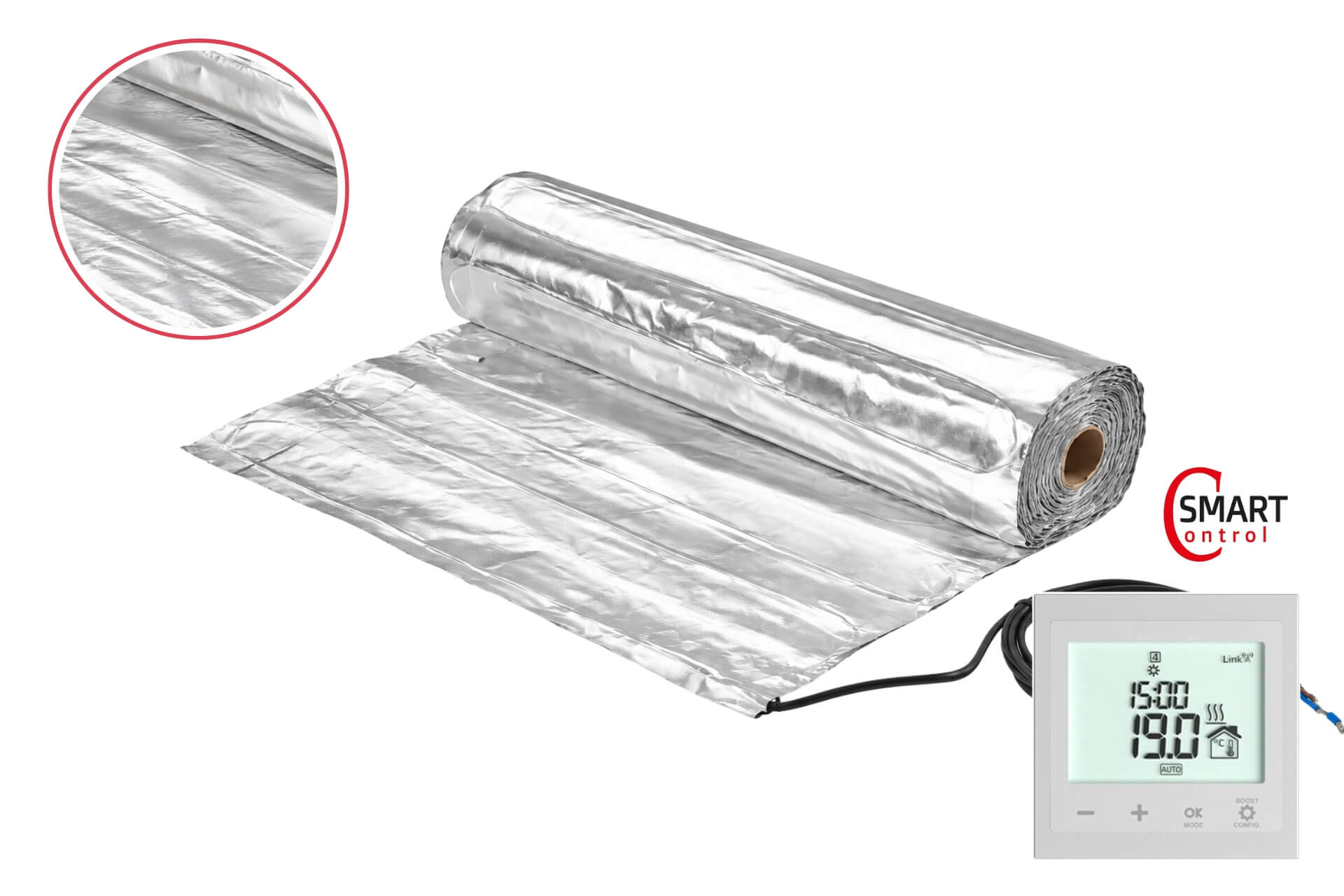 eVARMO Fußbodenheizung Alu-FBH pro DSF-220 - Dünnbettheizmatte Komplett-Set inkl. DSF-220 Regler + Fühler
