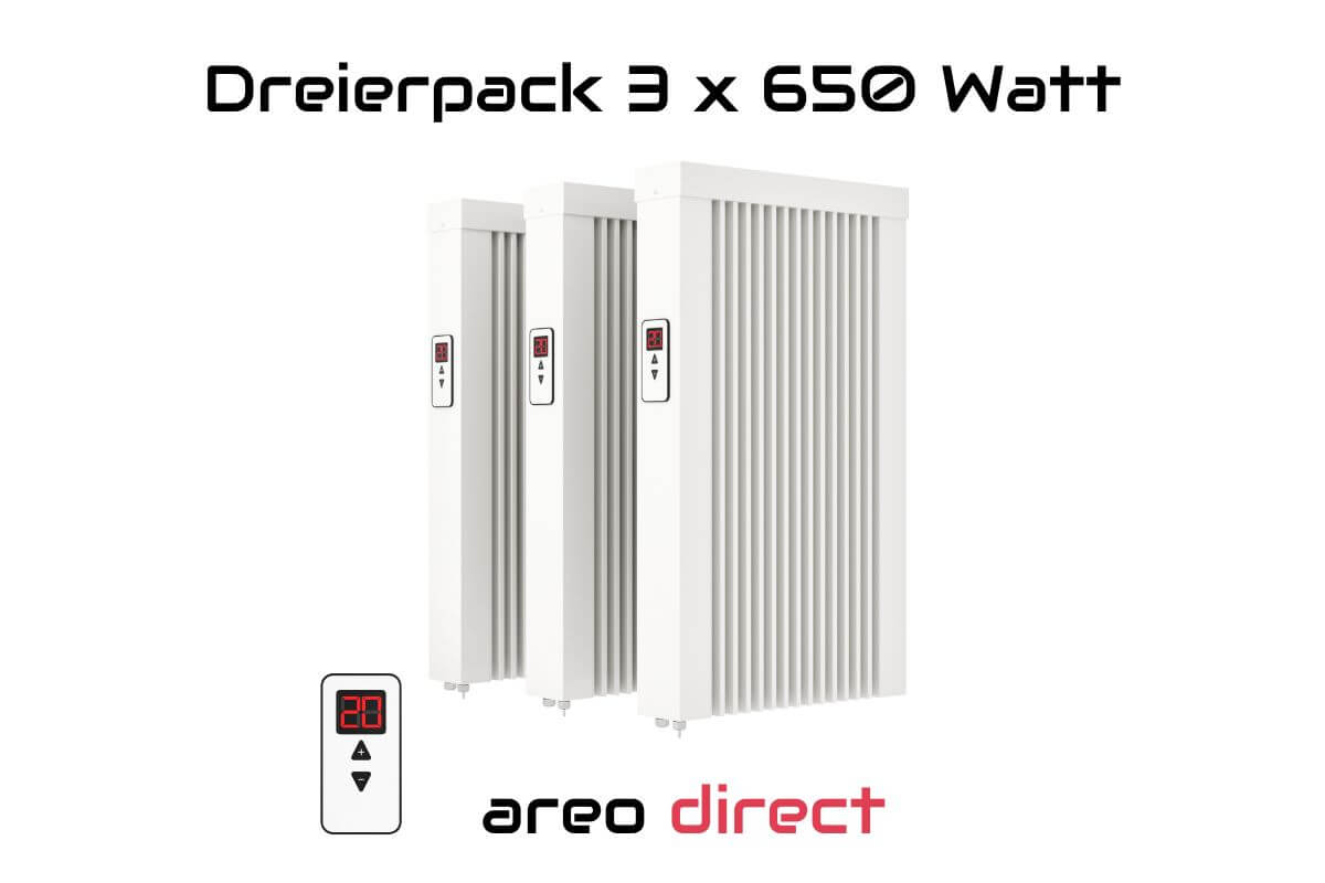 Dreierpack 3 x areo direct 650 W Flächenspeicherheizung