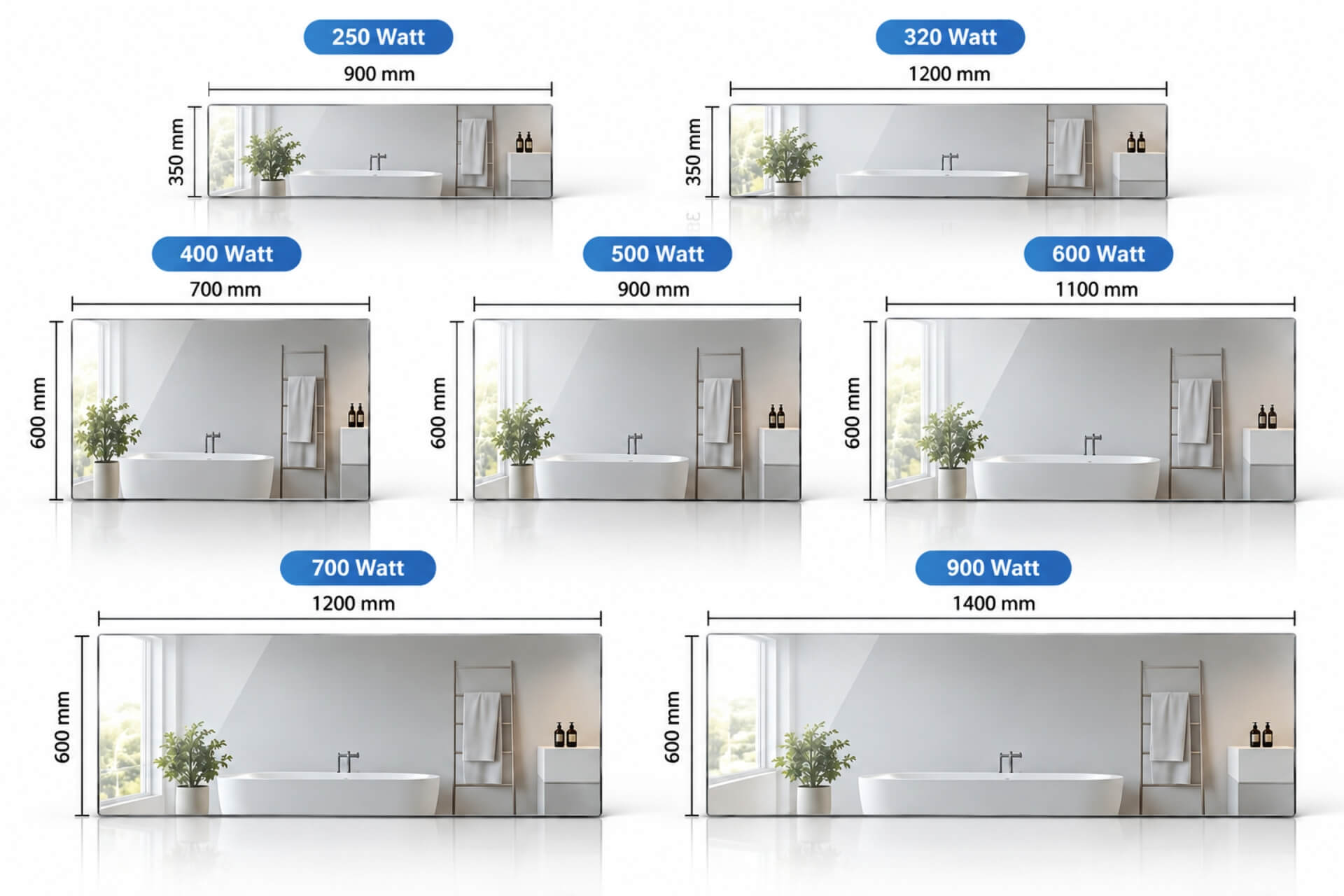 Infrarotheizung Slim-Line Spiegel mit Steckdosenthermostat TS30