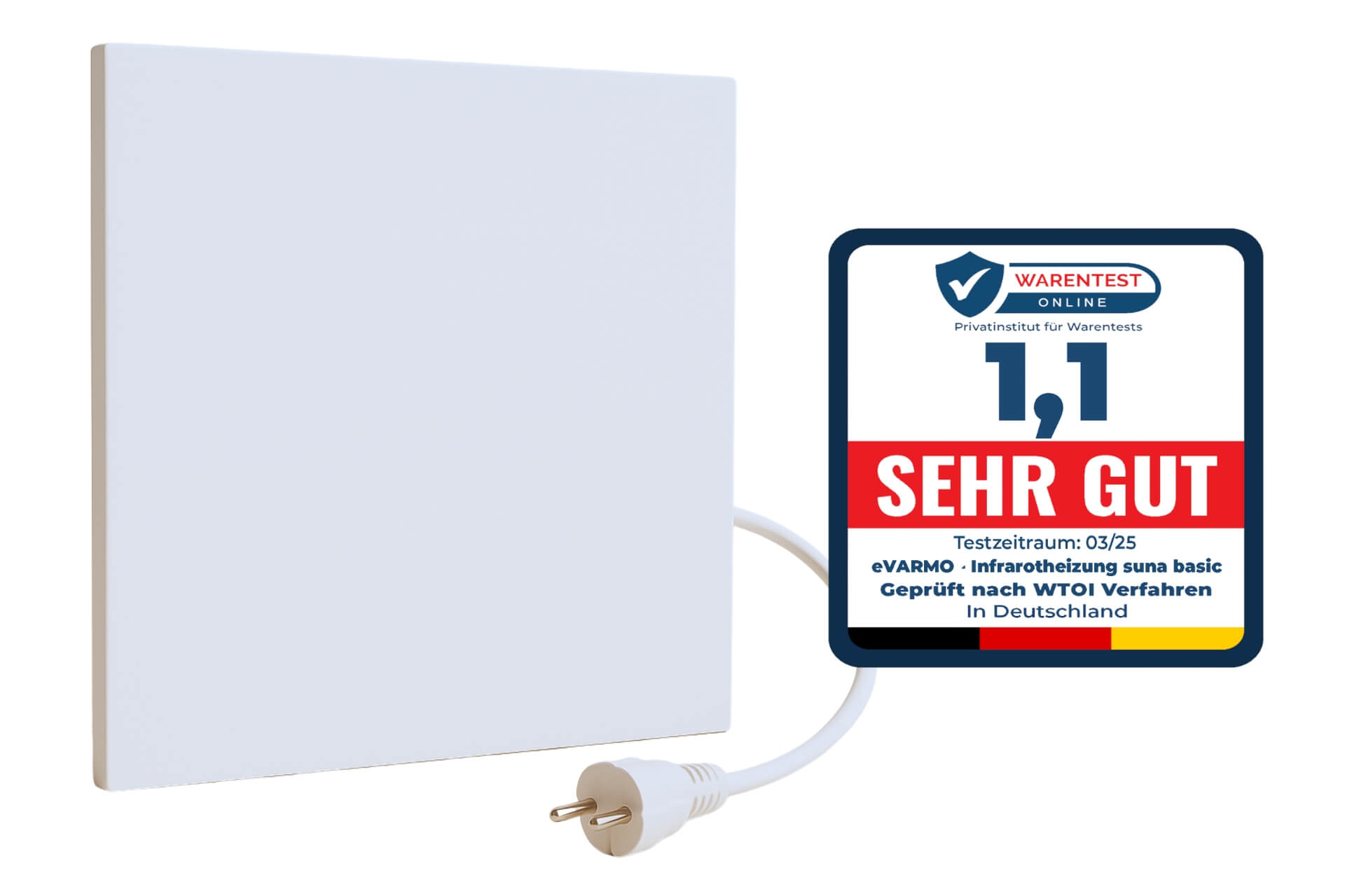 Infrarotheizung "suna basic" mit Steckdosenthermostat TS30 suna basic Warentest Online Siegel