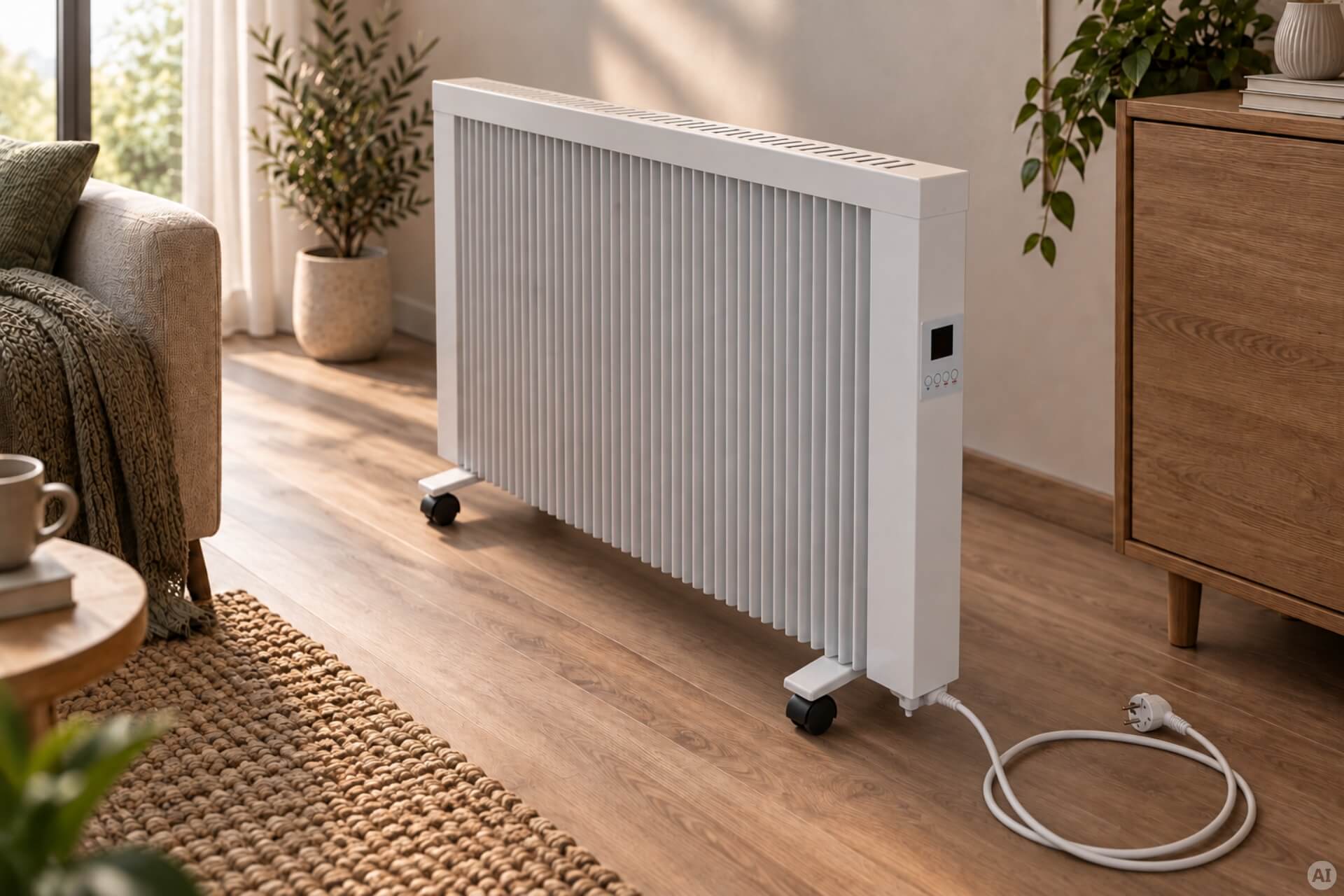 Bundle: Mobile Flächenspeicherheizung (areo smart + Laufrollen + Winkelstecker) Elektroheizung