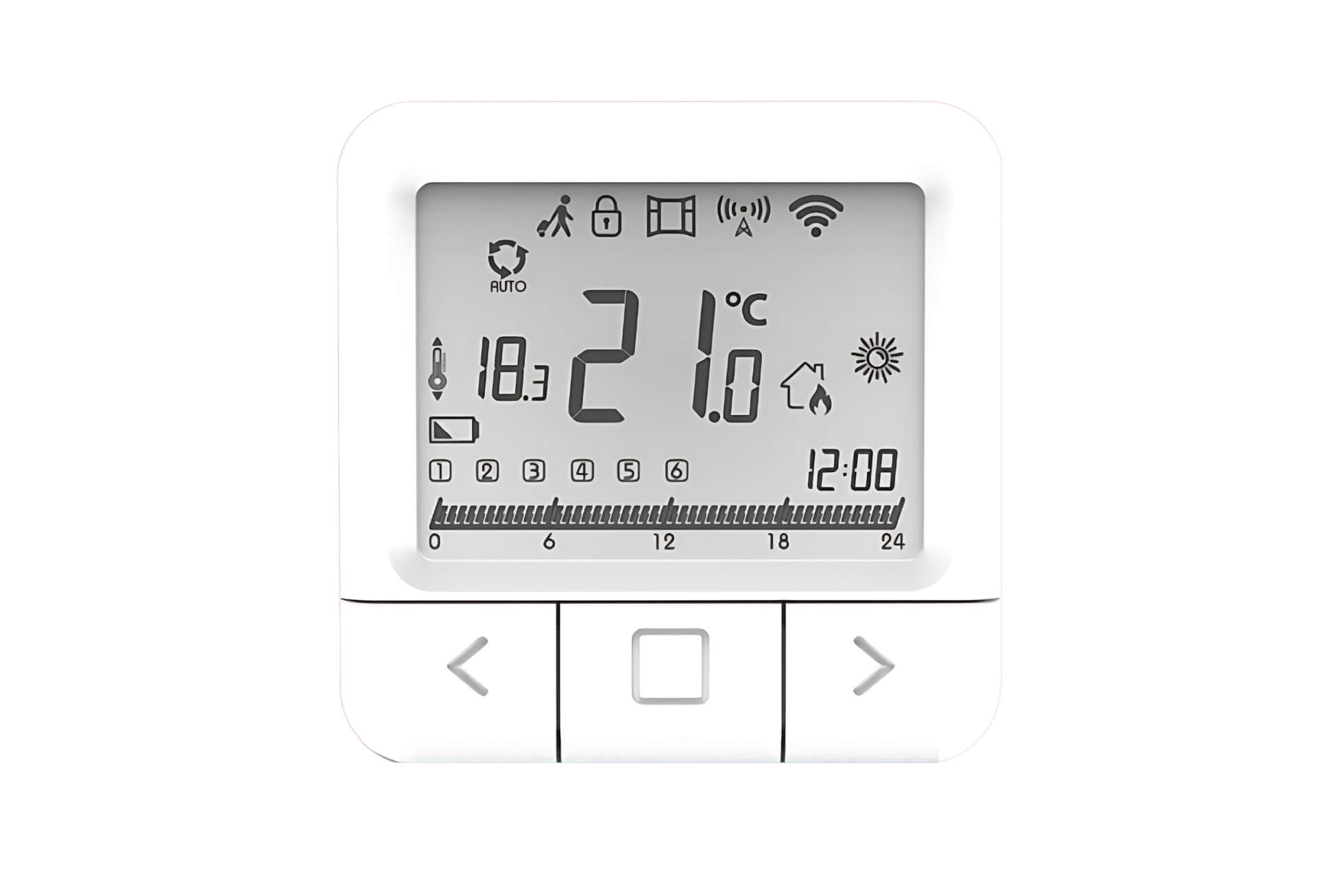 eVARMO EasyHeat Room Control - Raumthermostat für direct-Heizungen LT IR WIFI V2 Frontansicht mit Anzeige