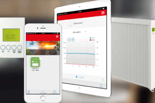 Besonders praktisch sind smarte Elektroheizkörper, welche über eine App-Steuerung verfügen. DSM Steuerung von Technotherm