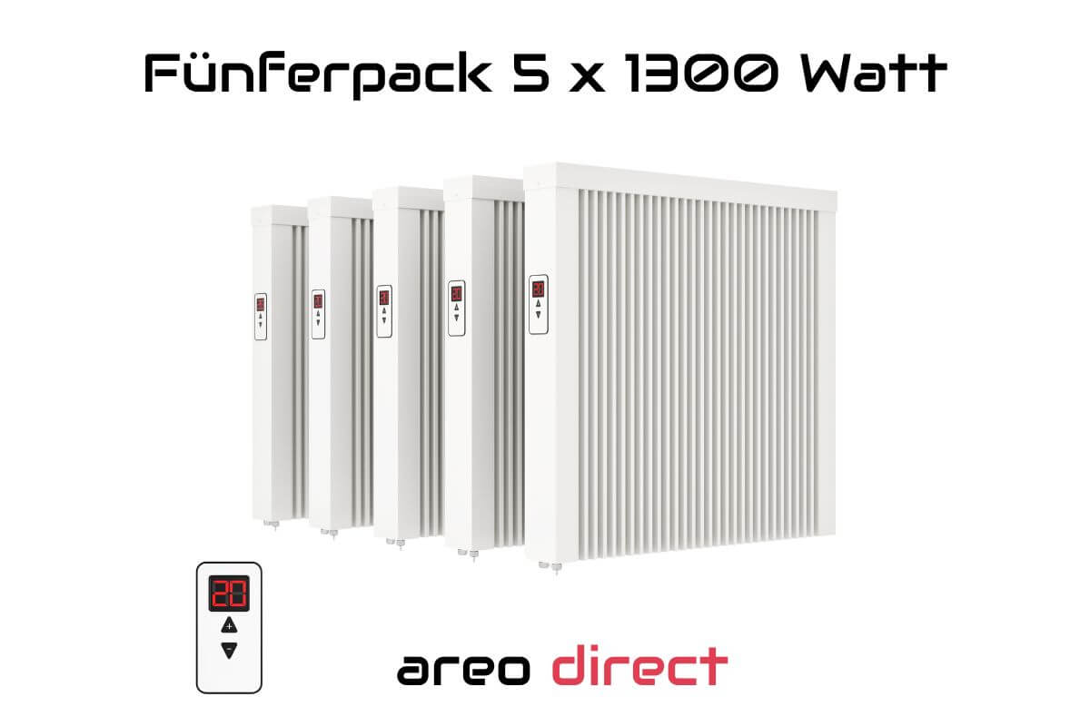 Fünferpack 5 x areo direct 1300 W Flächenspeicherheizung