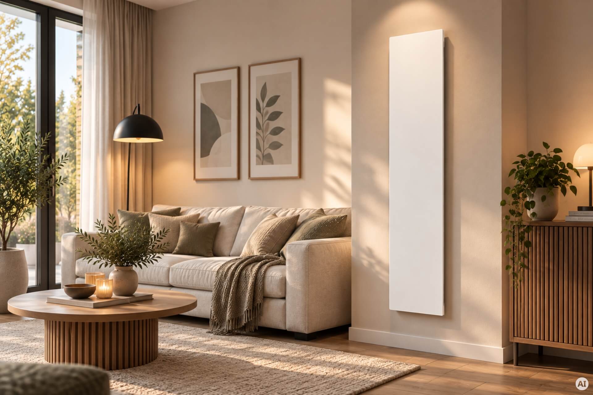 schmale Infrarotheizung ISP-Wi weiß (400mm Höhe) mit Funkempfänger und Funkthermostat