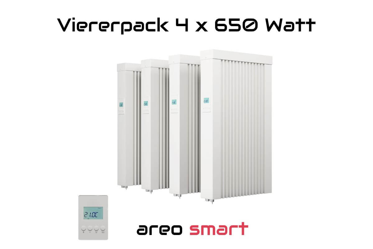 Viererpack 4 x areo smart 650 W Flächenspeicherheizung