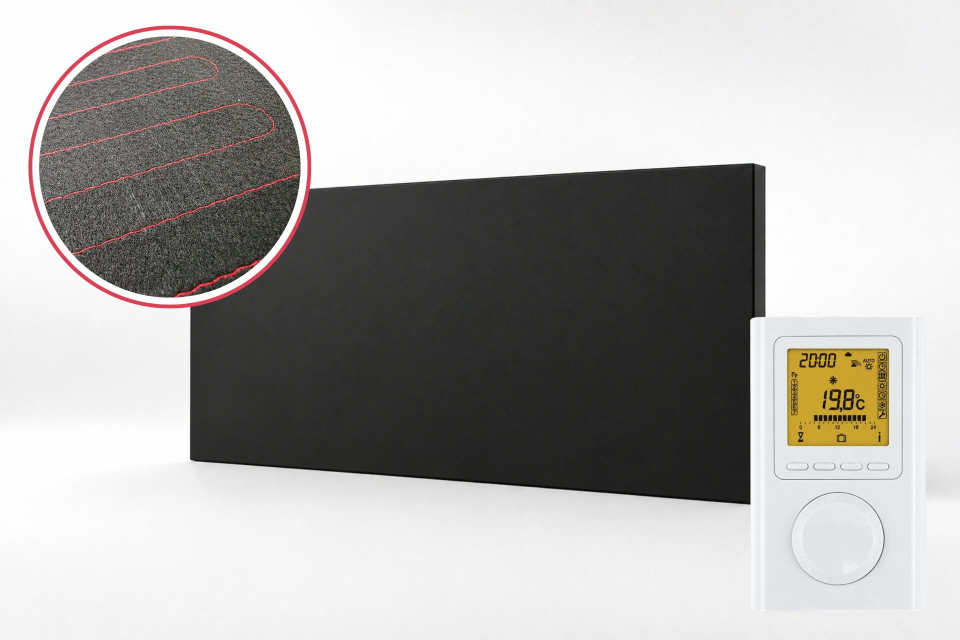 schmale Infrarotheizung ISP-Bi schwarz (400mm Höhe) mit Funkempfänger und Funkthermostat