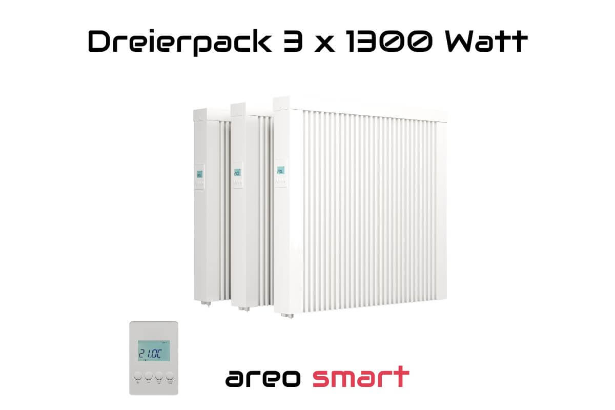 Dreierpack 3 x areo smart 1300 W Flächenspeicherheizung