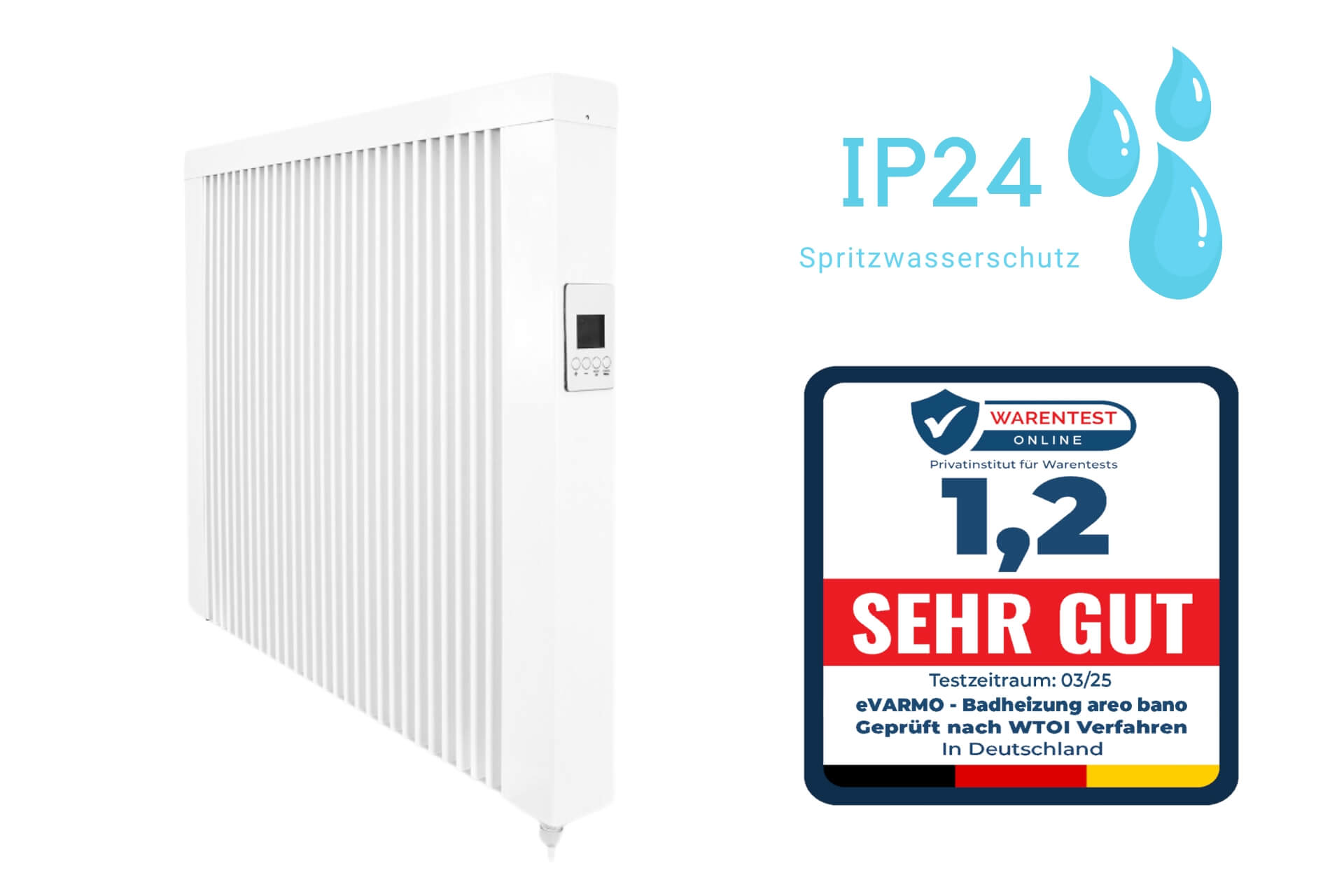 eVARMO Badheizung "areo bano" IP24 Flächenspeicherheizung