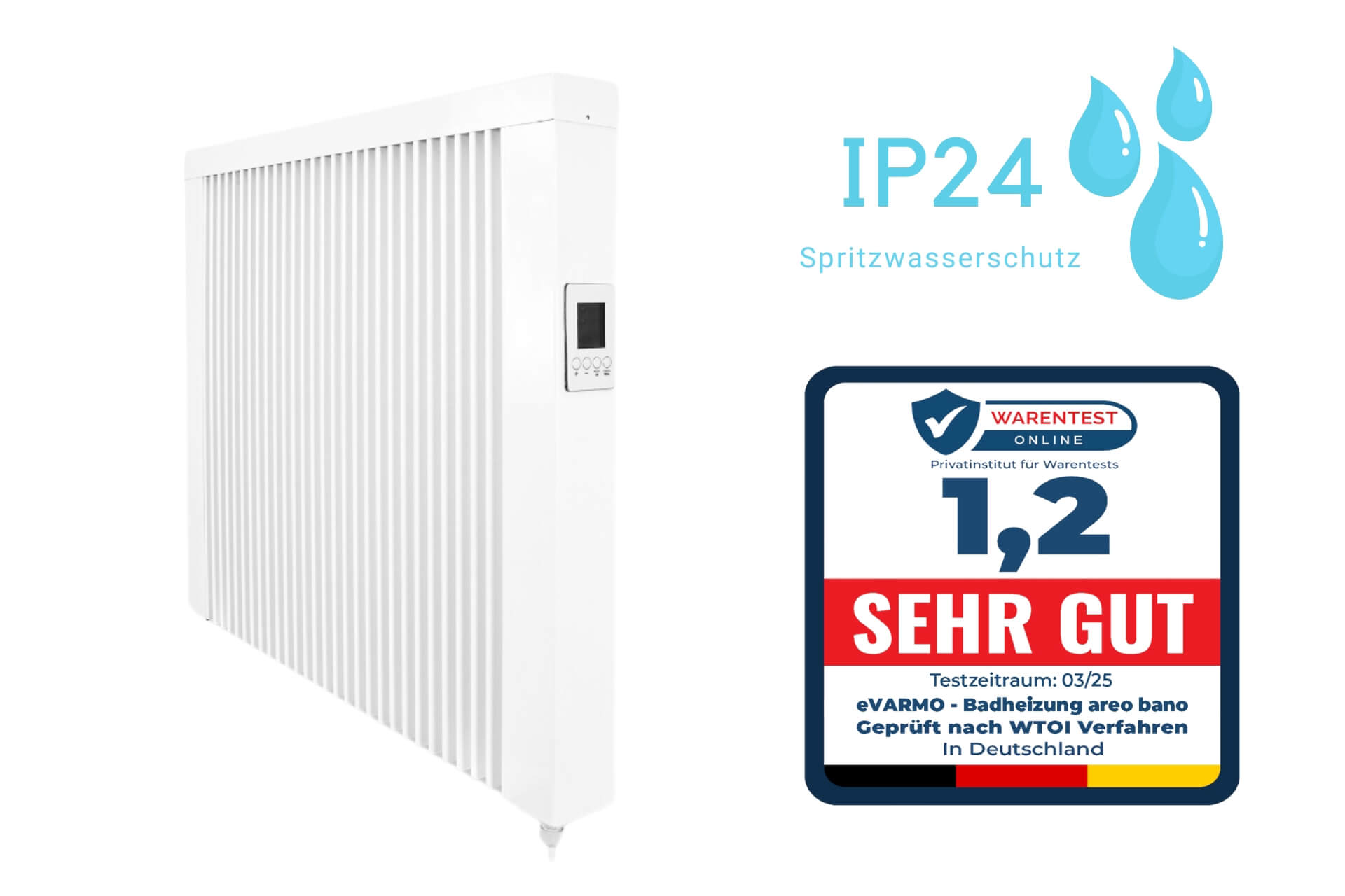eVARMO Badheizung "areo bano" IP24 Flächenspeicherheizung eVARMO Badheizung "areo bano" IP24 Flächenspeicherheizung