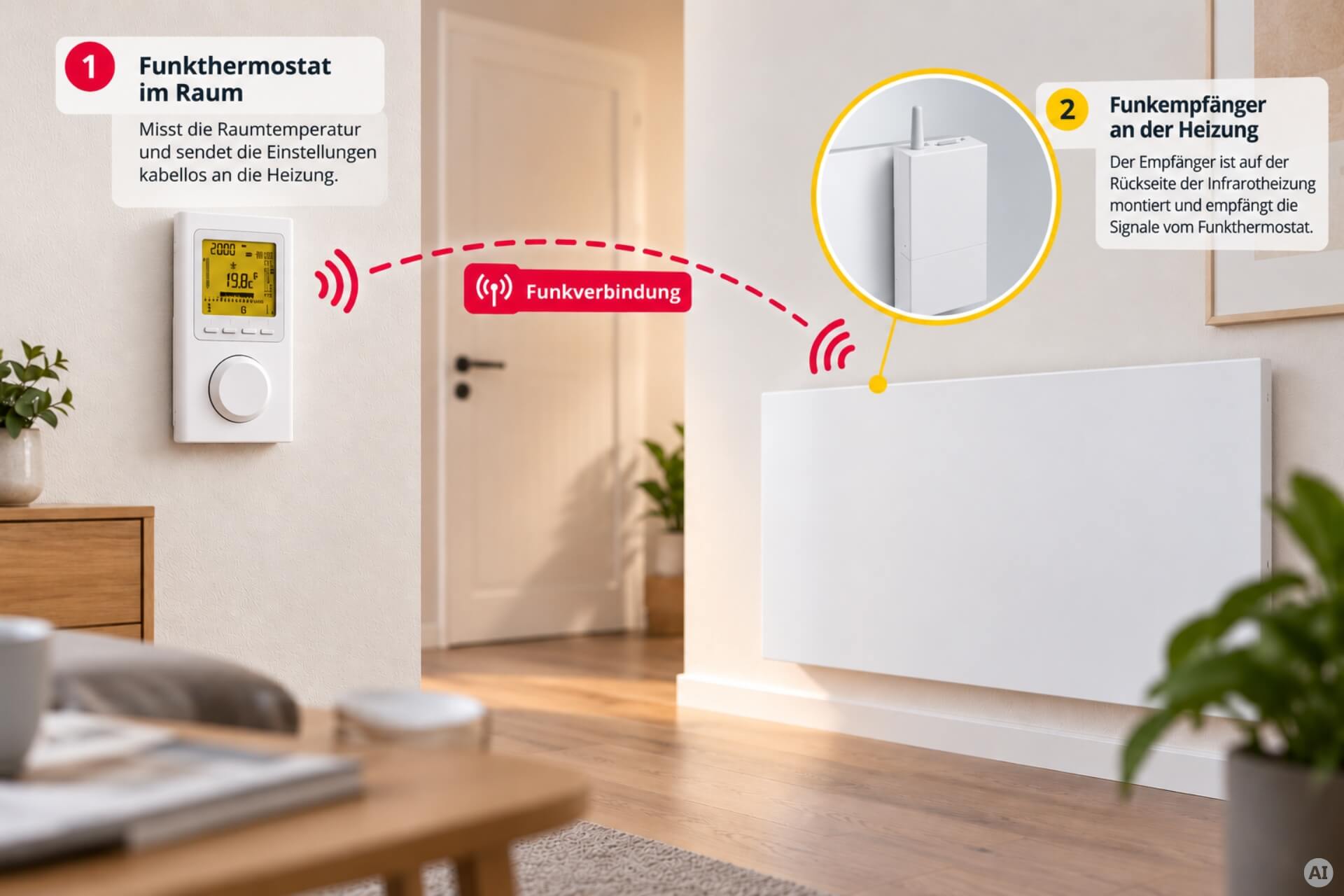 Infrarotheizung ISP-Wi weiß (600mm Höhe) mit Funkempfänger und Funkthermostat