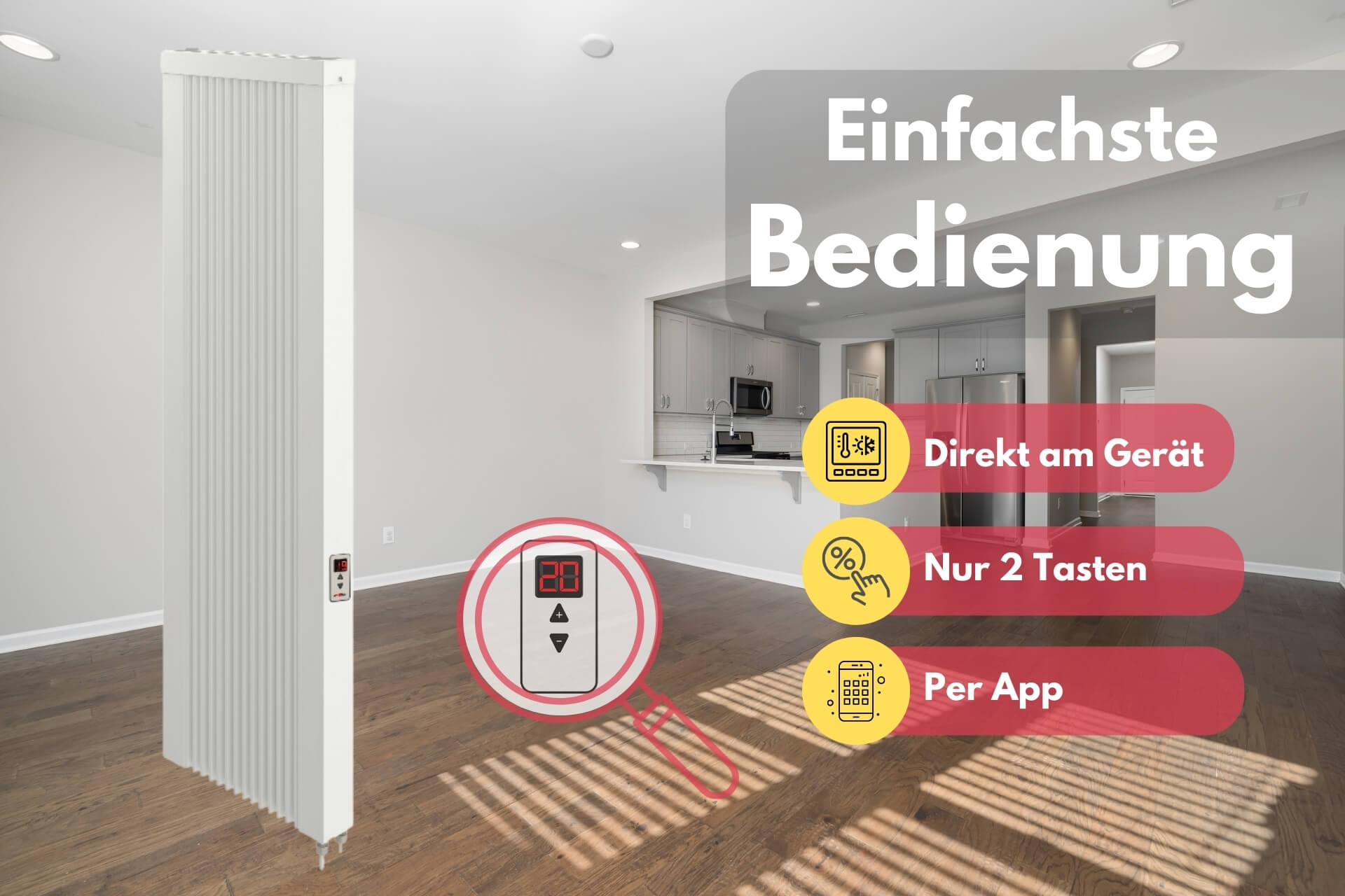 Flächenspeicherheizung eVARMO areo direct up Elektroheizung: Einfachste Bedienung