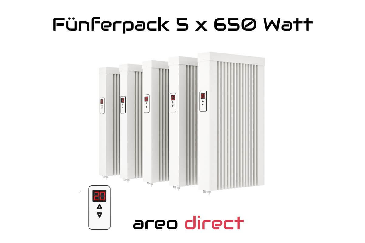 Fünferpack 5 x areo direct 650 W Flächenspeicherheizung