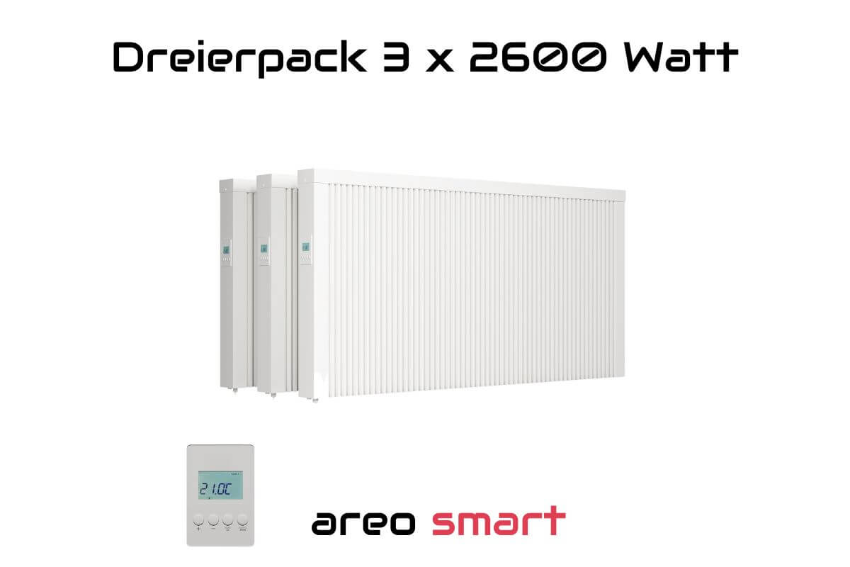 Dreierpack 3 x areo smart 2600 W Flächenspeicherheizung