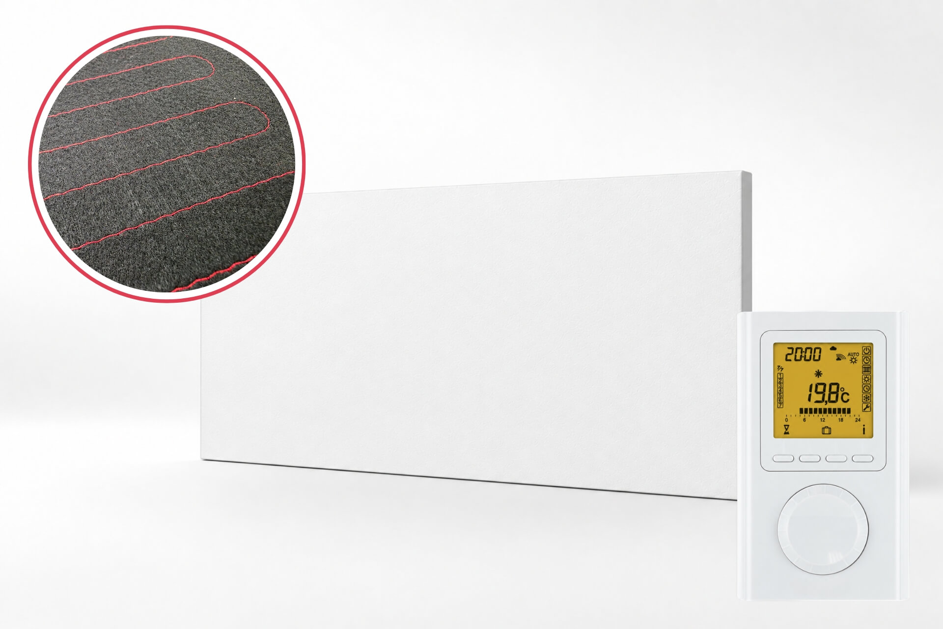 schmale Infrarotheizung ISP-Wi weiß (400mm Höhe) mit Funkempfänger und Funkthermostat