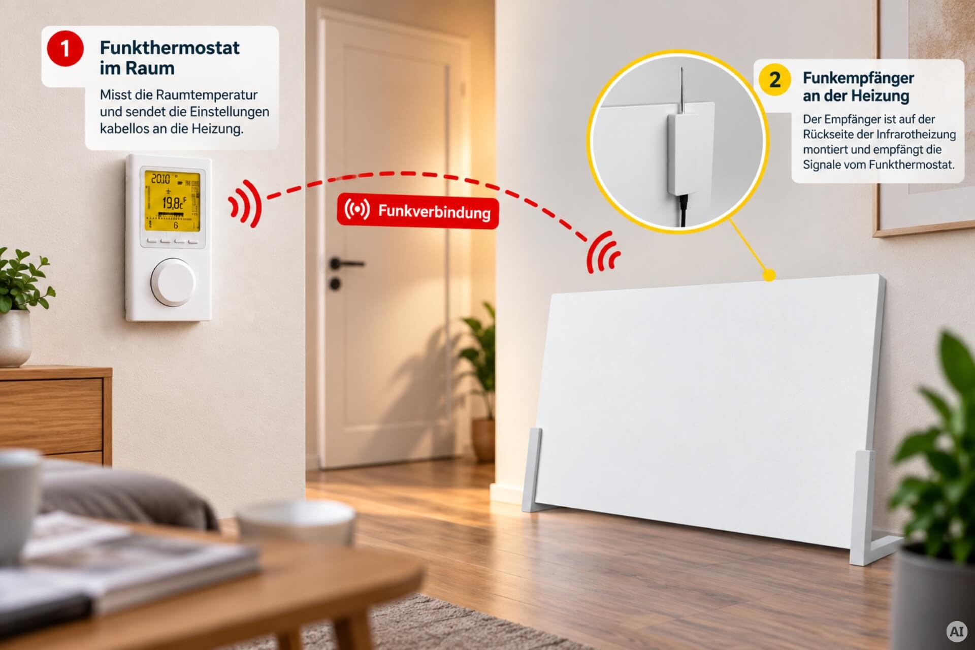 Bundle: Mobile Infrarotheizung (Technotherm ISP-Wi mit Funkempfänger + Standfüße + Raumthermostat)